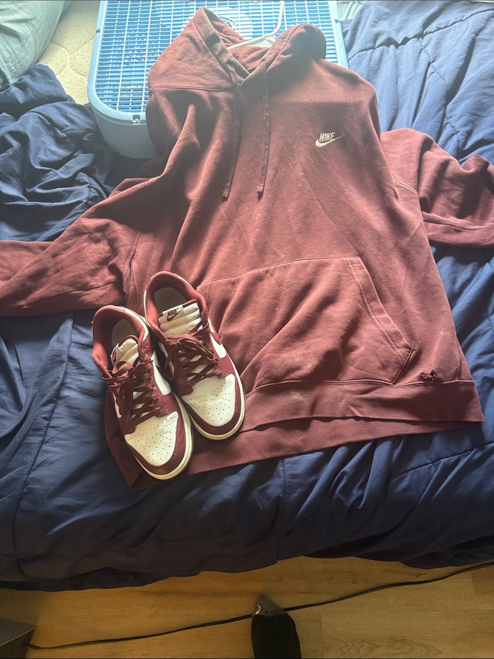 Nike Men’s Burgundy Crewneck Hoodie with White Logo